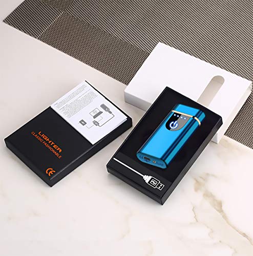 Electric Lighter, USB Rechargeable Double Arc Flameless Windproof Plasma Lighter Cool Lighter for Camping, Hunting, Backpacking,Hiking,Firestarter,Survival,EDCetc (Blue)