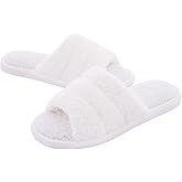 shevalues Terry Cloth Open Toe Slippers for Women Memory Foam Slip On House Slippers
