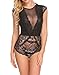 DLOREUK Womens Sexy Cap Sleeves Lace Bodysuit Clubwear Tops Black L