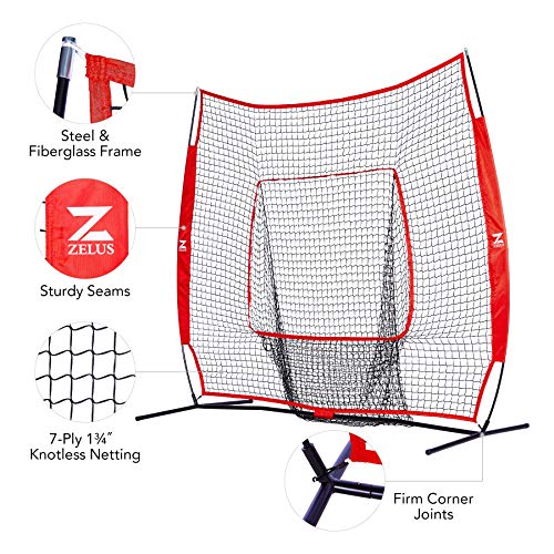 ZELUS 7x7ft Baseball Softball Practice Net Portable Baseball Net with