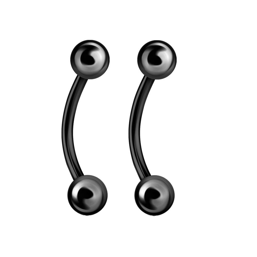 PiercedOff Black Titanium IP over 316L Surgical Steel 1.2mm Curved Barbell with 3mm Balls - Length 8mm - Sold as a Pack of 2 Barbells