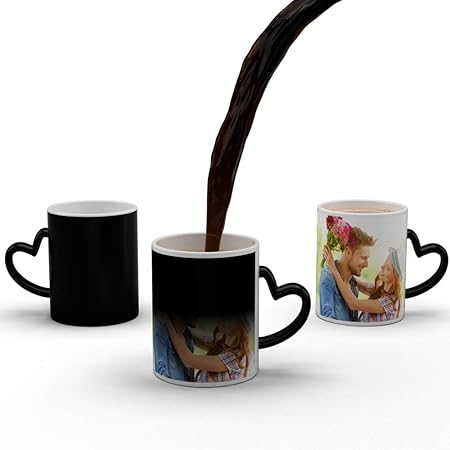 k1gifts Fabulous Personalized Black Heart Heart Handle Magic Photo Mug - Gifts for All Occasions