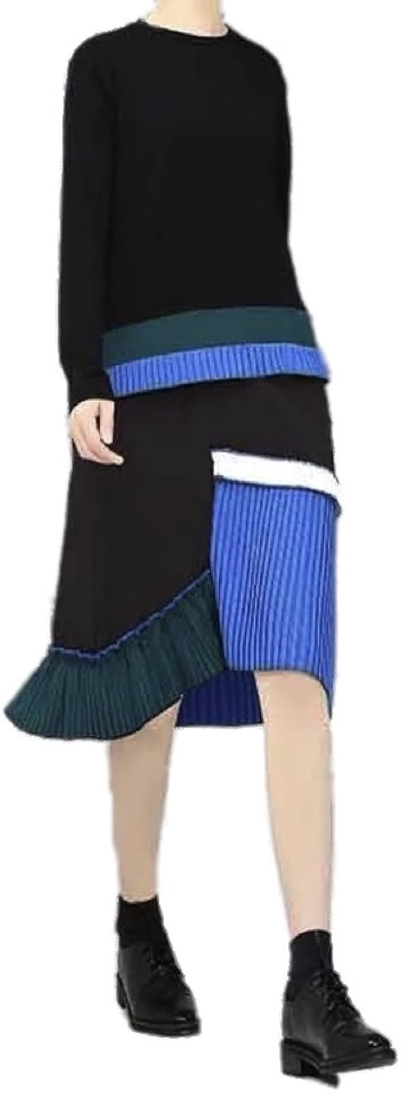 Amazon Co Jp レディースおしゃれパッチワークワンピースブラックブルー青黒 服 ファッション小物