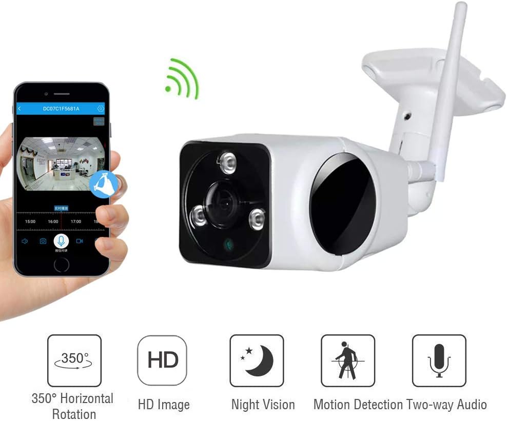 Koeoep Outdoor WiFi Security Camera-1080P HD Video Surveillance System-WiFi,Waterproof,IP Night Vision Outdoor Camera with 2-Way Audio and iOS,Android Compatibility
