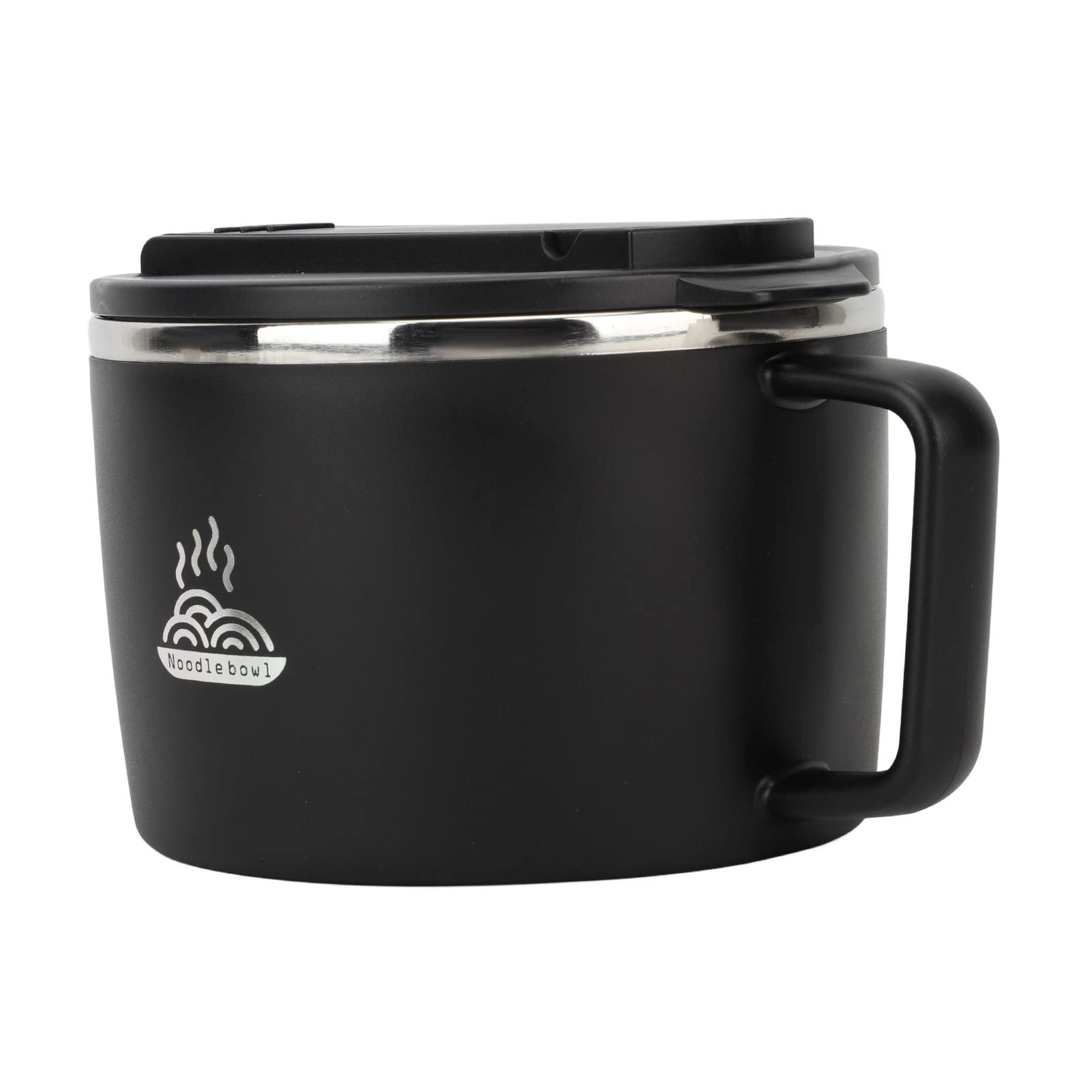 Microwave Ramen Bowl, Ramen Cooker Bowl Double Layer Multifunctional Phone Slot Anti Scalding 304 Stainless Steel and ABS with Lid for School (Black)
