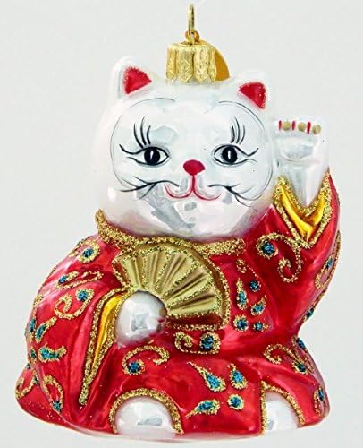 Landmark Creations Japanese Lady Maneki Neko Polish Glass Blown Christmas Ornament