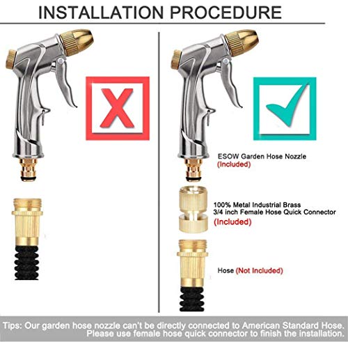 ESOW Garden Hose Nozzle, 100% Heavy Duty Metal Spray Gun with Full Brass Nozzle, 4 Watering Patterns Watering Nozzle- High Pressure Pistol Grip Sprayer for Watering Plants, Car Wash and Showering Dog - Thumbnail 3