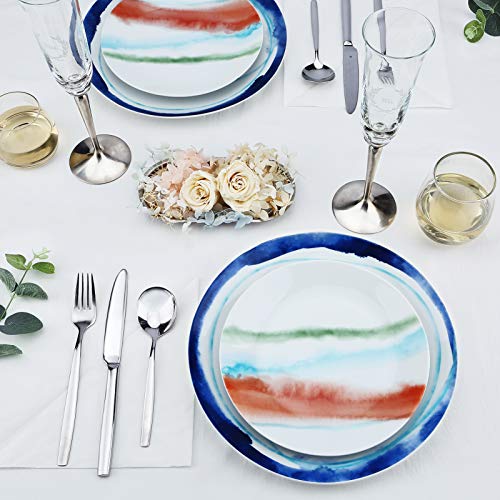 ZYAN 16 Piece Round Dinnerware Sets, White Fusion Stoneware Dish Sets