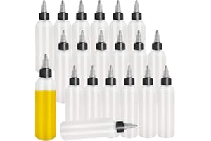 Muiyaneq 20-Pack 4oz/120ml Plastic Boston Squeeze Bottles with Twist Top Cap, White LDPE Bottles for Liquids, Inks, Oils, Crafts, Kitchen, Household