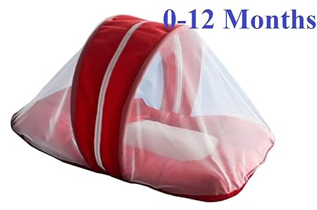 Nagar International Baby Polyester Fabric Luxury Cot Bedding Set with Mosquito Net (Red; 0-12 Months)
