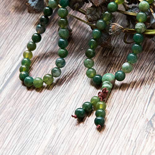 Mala Beads Bracelet,Bivei Moss Agate Gemstone Prayer Bead 108 Bracelet Meditation Necklace(A Grade Moss Agate)