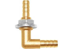 Joywayus 5/16 x 5/16 Hose Barb Thru-Bulk Head Hex Union 90 Degree L Right Angle Elbow Barbed Brass Fitting with Flat Washer Gasket Water/Fuel/Air