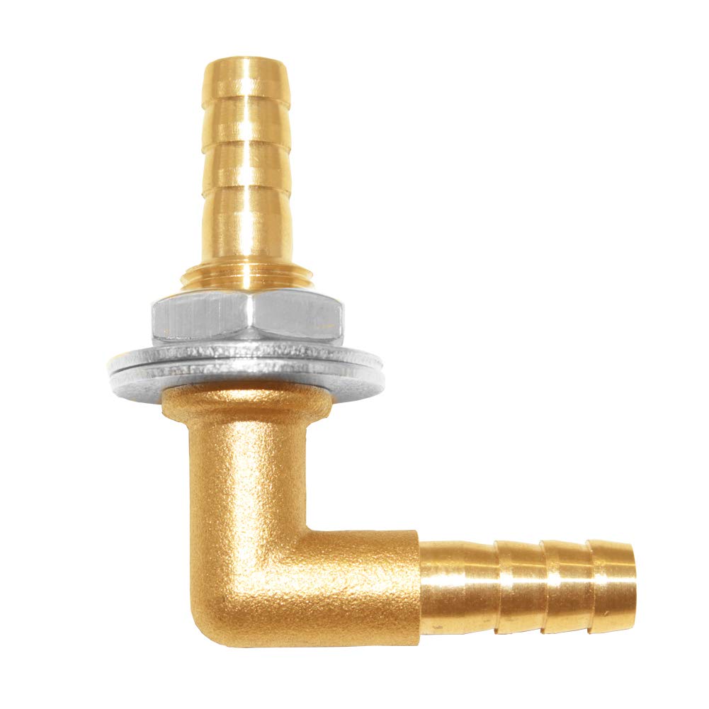 Joywayus 5/16 x 5/16 Hose Barb Thru-Bulk Head Hex Union 90 Degree L Right Angle Elbow Barbed Brass Fitting with Flat Washer Gasket Water/Fuel/Air