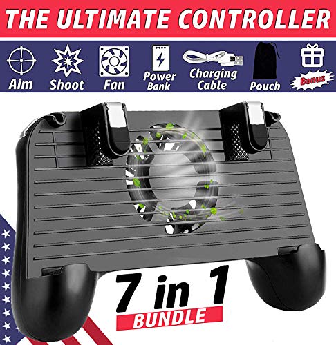 Mobile Game Controller Gamepad With Power Bank | Portable Cooling Fan for PUBG, Fortnite  L1R1 Aim and Shoot Trigger Joystick for iPhone iOS Android Phone Grip Handle [Upgraded 2000mAh Version]