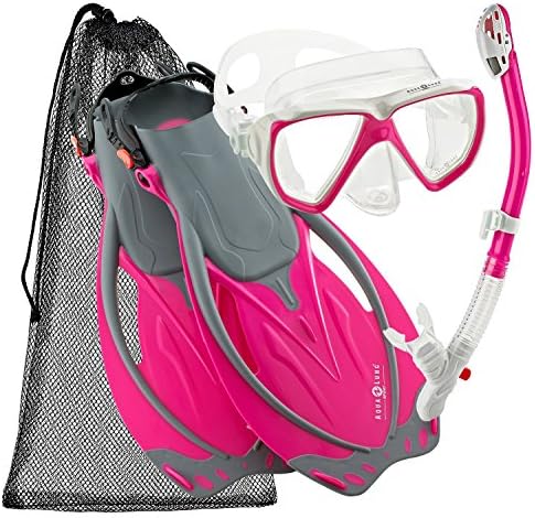 Aqualung Sport Wave Snorkeling Mask Fin Snorkel Gear Set (Pink, Medium/X-Large)