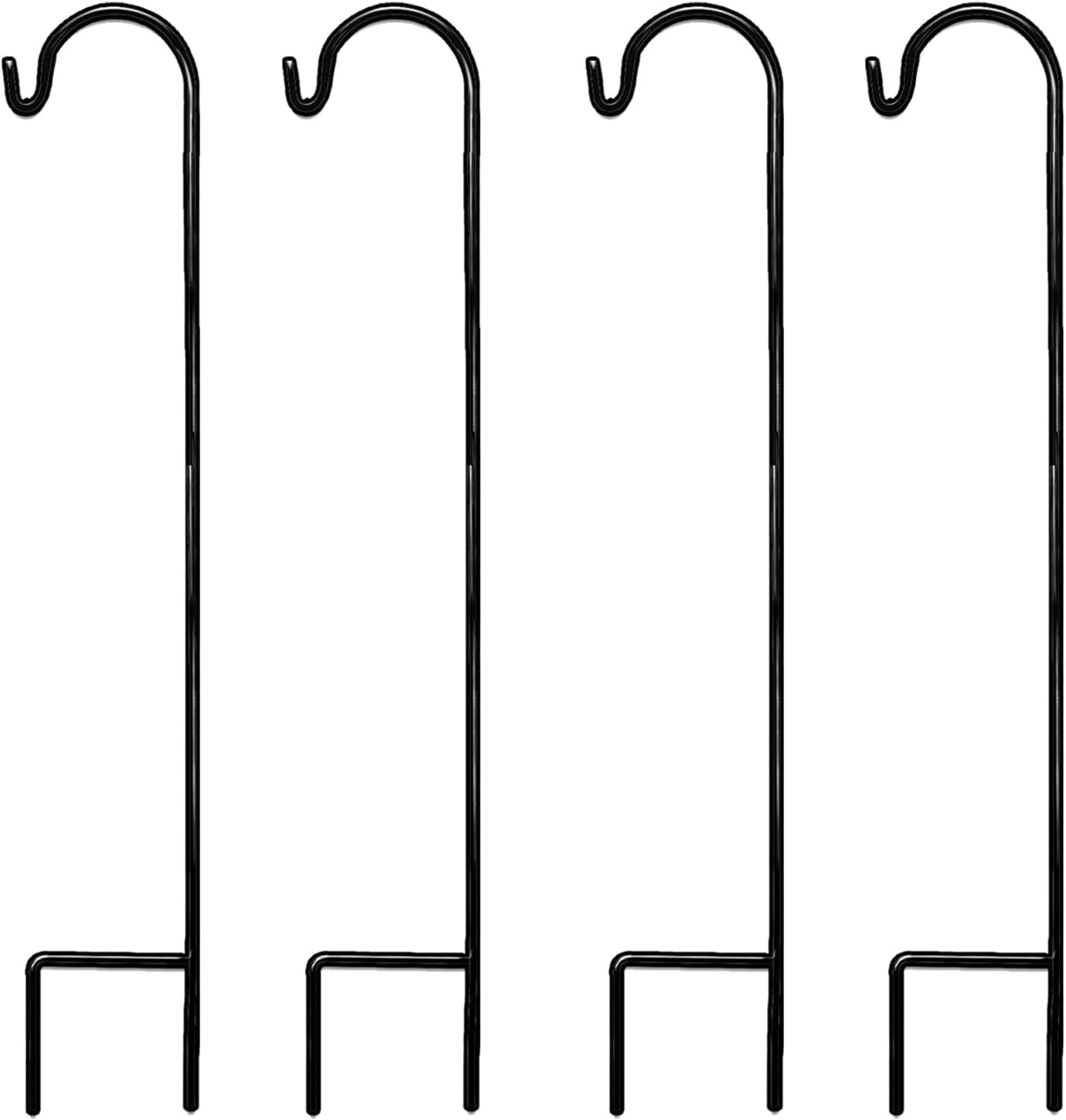 Outdoor Shepherd's Hooks - Ashman Black Shepherd Hook 48 Inch (4 Pack), 10MM Thick, Super Strong, Rust Resistant Steel Hook Ideal for Use at Weddings, Hanging Plant Baskets, Solar Lights, Lanterns, Bird Feeders.
