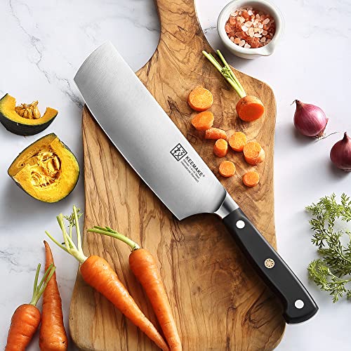 KEEMAKE 7 inch Nakiri Knife Japanese Chef Knife, Asian Vegetable Cleaver Kitchen Knife, German High Carbon Stainless Steel Usuba Knife, Multipurpose Kitchen Knife with Pakkawood Handle
