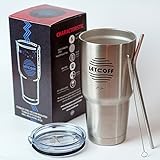 SPECIAL PRICE - Premium Quality Tumbler By Letcoff - 18/8 Stainless Steel - Sliding Lids- 30 Oz Enjoy Your Hot Coffee, Tea & Beverages with Thermos Cup On The Go! Bonus(Steel Straw 8