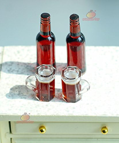 2pcs Ale Beer Drink Bottles /w 2 Cups 1:12 Liquor Miniature Dollhouse