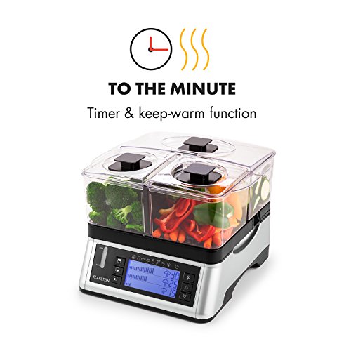 KLARSTEIN Electric Food Steamer, 1500 W, 7 Programs, 1 x Large and 2 x Small Cooking Chambers