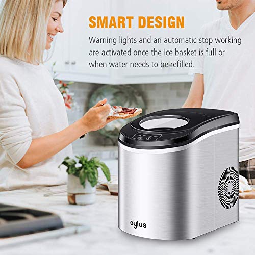 Oylus Stainless Steel Ice Maker Countertop Ice Machine for Home Kitchen Electric Ice Cube Maker - Makes 9 Ice Cubes in 7 Minutes - 26lbs Daily Perfect for Water Bottles, Mixed Drinks - Thumbnail 4