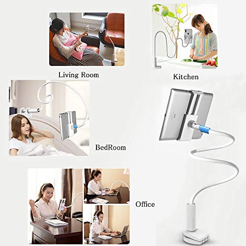 Flexible Long arm Mobile Phone Stand Holder,Universal Gooseneck Phone Holder,use for Tablet,ipad,Amazon Kindle,Android Smartphone,iphoneX,XS,8,8plus,7,7plus,6,6plus(White)