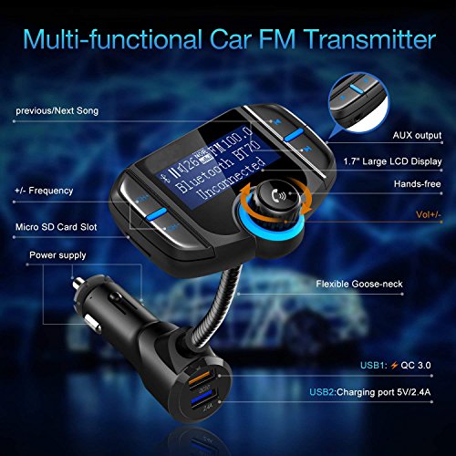 Bluetooth FM Transmitter, KINHOO Wireless Car Stereo Radio Adapter Receiver, HandsFree Calling