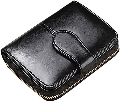 Lomory Accordion Zipper Wallet RFID Oil Wax Leather Credit Card Wallet Small Purse for Women (Black)