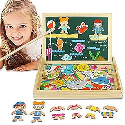 Magnetisches Holzpuzzles Puzzles, Holzpuzzle Tafel, Ankleiden, Doppelseitige Magnetische Angeln Spiel, Schreibtafel für Kind 