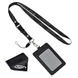 Mudder 2-Sided Vertical PU Leather ID Badge Holder with Detachable Neck Lanyard and Cleaning Cloth