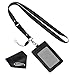 Mudder 2-Sided Vertical PU Leather ID Badge Holder with Detachable Neck Lanyard and Cleaning Cloth