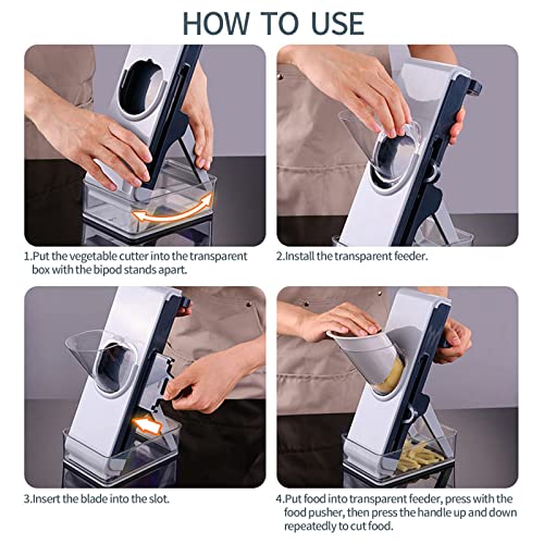 Vegetable Chopper Mandoline Slicer, Stainless Steel Panel, Cover 4 Blades, Veggie Slicer Food Cutter Apple Vegetable Onion Potato Salad Carrot Fruit Fish Meat Cutter with Container