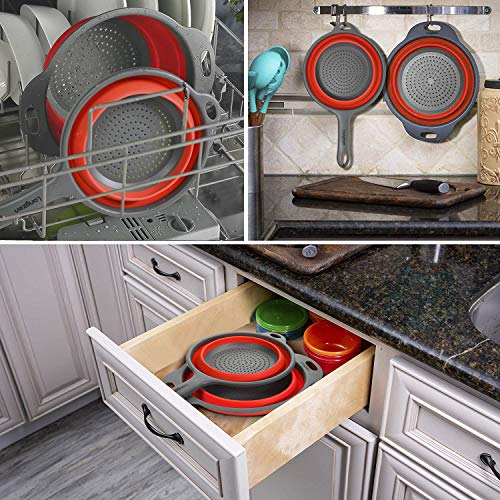 image for Longzon 2 Collapsible Colander Strainer Set, Over the Sink Vegetable/F
