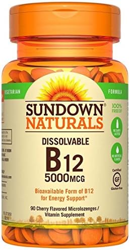 Sundown Natural Quick Dissolve B-12 Microlozenges, 5000 mcg per Microlozenge, Cherry Flavor, 90 Microlozenges per Bottle (2 pack)