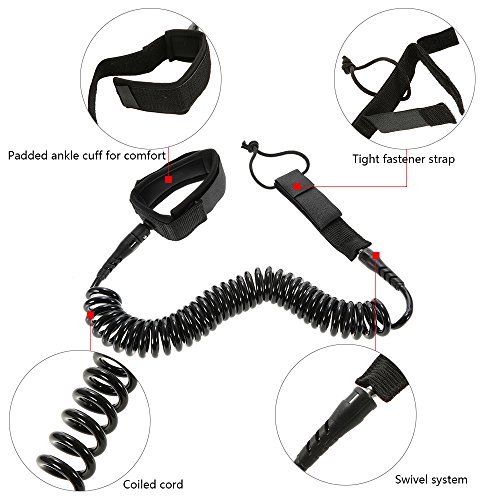 Surfboard Leash- 1 Pcs 10ft Coiled Surf Sup Leash Sup Leash, Paddle Board Straps, Boogie Board Surfing Leashes
