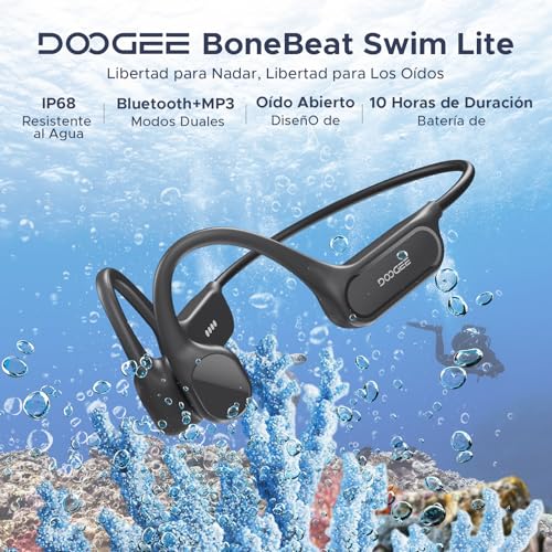 DOOGEEEco Auriculares Conduccion Osea IP68 Impermeable Auriculares Natacion,10H Auriculares para Correr BT5.4 de 32GB con Reproductor MP3 y Doble Modo para Ciclismo, Natación Subacuática y Fitness