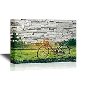 Canvas Wall Art - Red Bicycle Parked in Meadow on a Sunny Morning - Gallery Wrap Modern Home Art | Ready to Hang - 12x18 inches