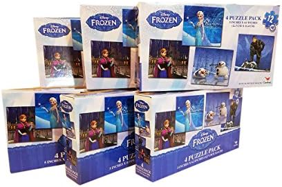 6 Pack Frozen Mini Puzzle (contain 4 different puzzles in each box) For Party favors/ Giveaway / Goodie bags Featuring Elsa, Anna Olaf &amp; Kristoff