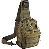 Tactical Shoulder Bag,1000D Outdoor Military Molle Sling Backpack Sport Chest Pack Daypack Bags for Camping, Hiking, Trekking, Rover Sling (Green)