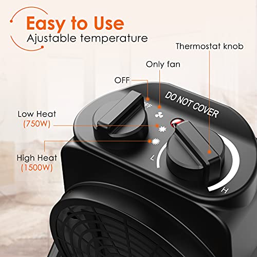Space Heater, Space Heaters for Indoor Use, 1500W Electric Heater with 3 Modes, 3S Quick Heat, Thermostat with Overheat Protection, Space Heaters for Indoor Use Large Room, Heater for Garage, Bedroom