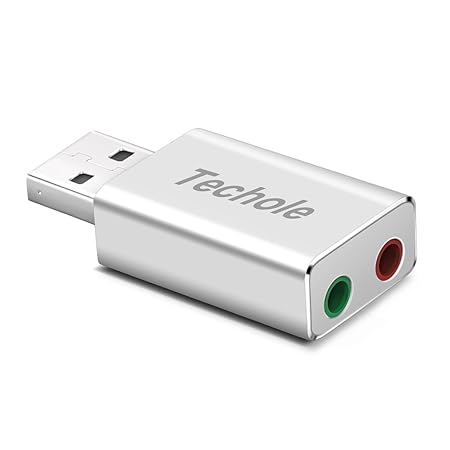 Externe Soundkarte USB, Techole Aluminium Stereo Sound Adapter mit 3,5 mm Buchsen für Windows und Mac, Plug & Play, keine Tre
