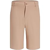 DEVOROPA Youth Boys Golf Dress Shorts Flat Front Adjustable Waist Kids Uniform Khaki Chino Causal Athletic Shorts Pockets