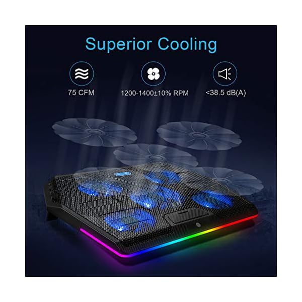 TECKNET-RGB-Gaming-Cooling-Pad-Quiet-Laptop-and-Notebook-Cooling-Pad-With-5-Fans-Touch-Button-and-Blue-LED-Laptop-Cooler-fits-12-19 TeckNet RGB Gaming Cooling Pad Quiet Laptop and Notebook Cooling Pad With 5 Fans, Touch Button and Blue LED Laptop…