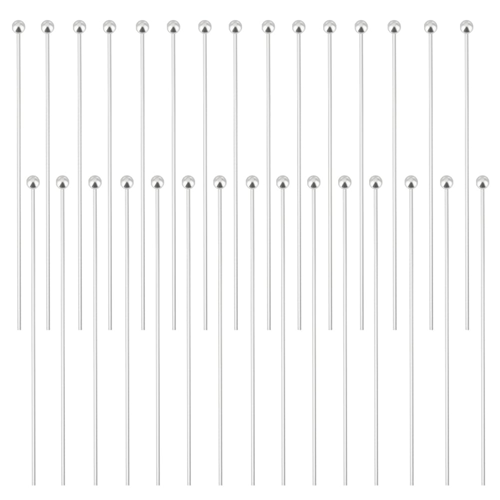 Beebeecraft 30Pcs/Box 40mm 24 Guage Ball Head Pins 925 Sterling Silver Straight Jewellery Pins for Jewellery Making DIY Craft Head:1.8mm — image 1