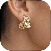 ZENCHEER Chunky Clip On Earrings for Women, 14K Gold/Silver Statement Geometric Earrings Clips Lightweight Stud Dangle Drop Earrings for Non Pierced Ears Jewelry Gifts