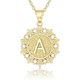 SUFOPE Initial Necklaces for Women Round Cubic Zirconia Letter A-Z Pendant 14K Gold Plated Necklace Dainty Personalized Monogram Name Jewelry for Women Gifts Trendy