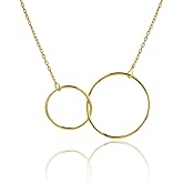 ARTISANJEWELS Double Ring Gold Plated Necklace for Women | Dainty Interlocking Circles | Handmade Hypoallergenic Jewelry | Minimalist & Layering Necklace 20"