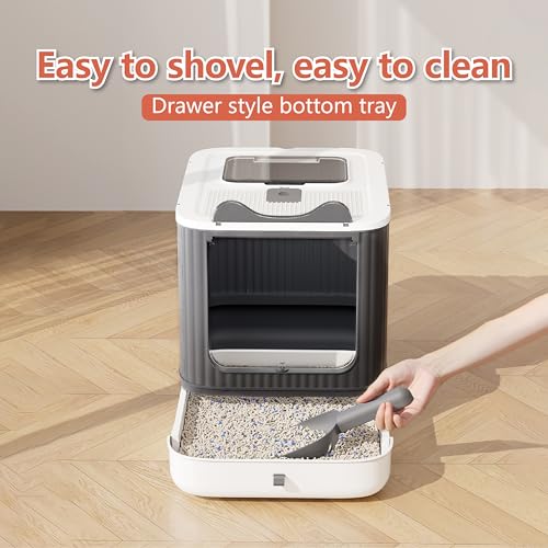 Upgraded Fully Enclosed Cat Litter Box with Lid, Covered Cat Box Enclosure, Anti-Splashing Easy to Clean Kitty Litter Boxes with Drawer, 3 Modes can Use from Kitten to Adult