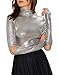 Haoduoyi Womens Cosplay Silver Metalic Shiny Mock Collar T Shirt Tops