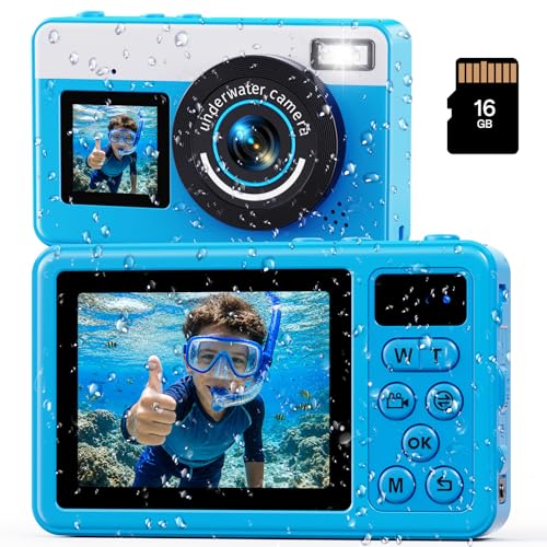 Maxmango D70 Underwater Camera,10FT Waterproof Camera,4K 48MP Compact Digital Camera with Autofocus Selfie Dual-Screen,for Boys Girls Teens Beginner Snorkelling,Swimming and Holidays(16GB)